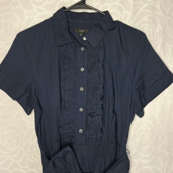 J CREW dark blue cotton maxi dress with ruffles. Large tie belt. Size 8T. - Picture 2 of 12